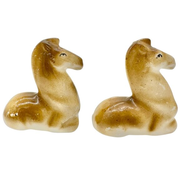 Vtg Ceramic Horse Salt and Pepper Shakers Cork Stoppers Japan Brown Mid-Century - Picture 1 of 6
